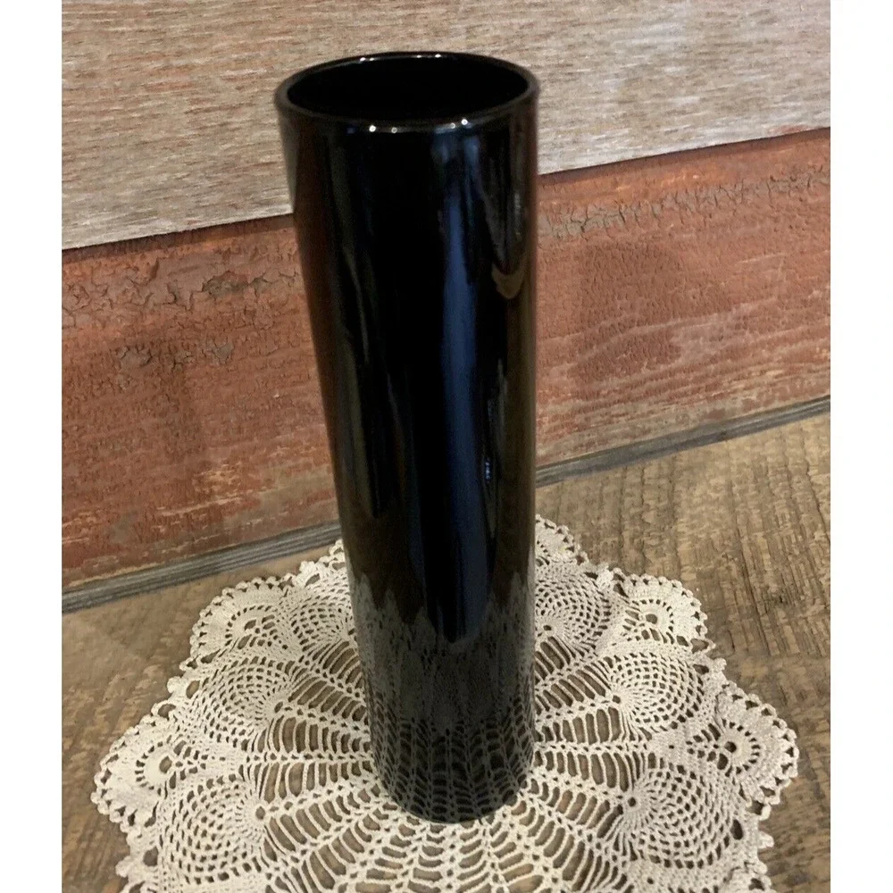 Black Amethyst Vase Mid Century Modern 7.5 inch Hand Blown Glass Cylindrical